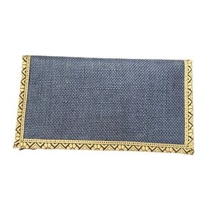 Jute Cottage Blue Jute Long Wallet Boho Geometric Trim Velcro Tri-Fold Organizer